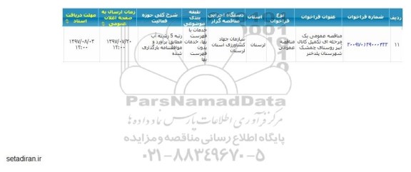 مناقصه عمومی , مناقصه تکمیل کانال آببر