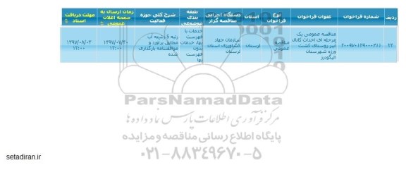 مناقصه عمومی , مناقصه احداث کانال آببر