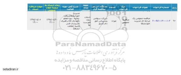 مناقصه مدیریت امور انبارها