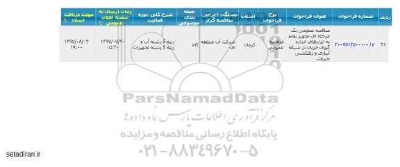 مناقصه عمومی, مناقصه تجهیز نقاط به ابزارهای اندازه گیری جریان ...