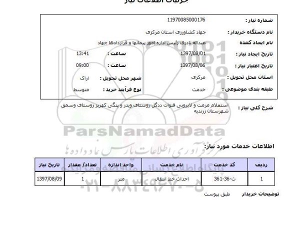 استعلام, استعلام مرمت و لایروبی قنوات روستا