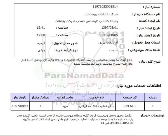 استعلام, جمع آوری تجهیزات مخابراتی 