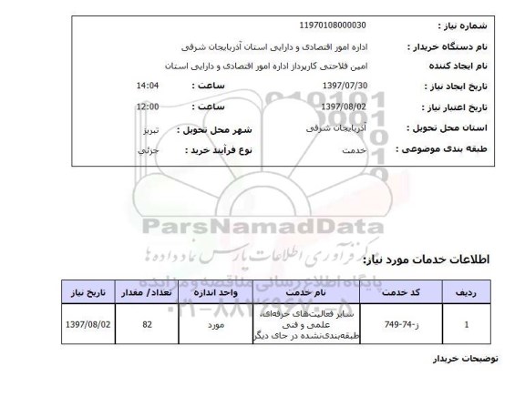 استعلام , استعلام سایر فعالیت های حرفه ای، علمی و فنی طبقه بندی نشده در جای دیگر ...