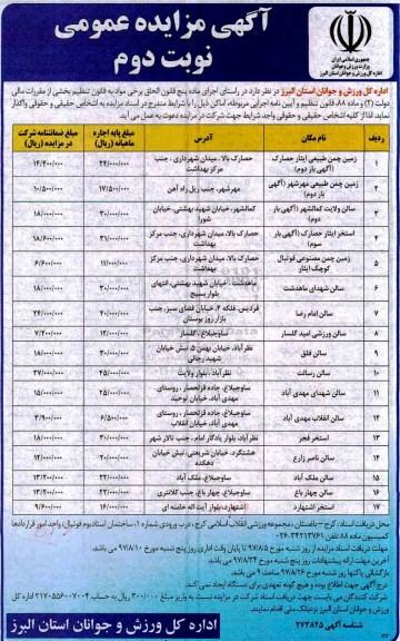 آگهی مزایده عمومی,مزایده زمین چمن طبیعی