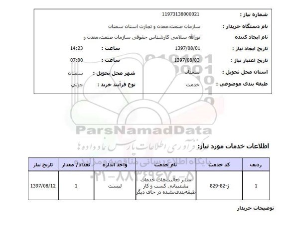 استعلام, سایر فعالیت های خدمات پشتیبانی کسب و کار