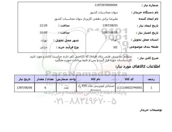 استعلام, صندلی مدیریتی طبی 