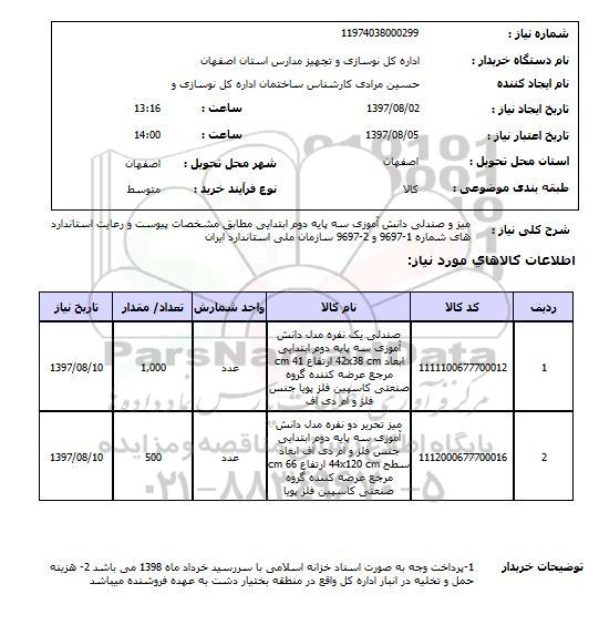 استعلام, میز و صندلی دانش آموزی