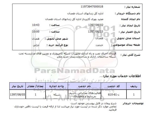 استعلام, استعلام قرارداد اجرای نصب و راه اندازی تجهیزات شبکه کامپیوتری و دوربین های مداربسته...