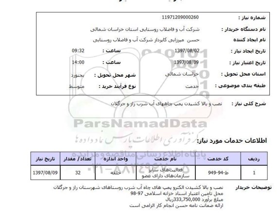 استعلام, نصب و بالاکشیدن پمپ چاه های آب شرب 