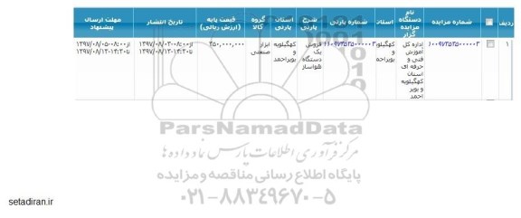 مزایده فروش یک دستگاه هواساز