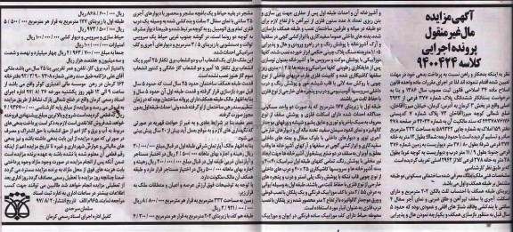 مزایده,مزایده ششدانگ پلاک شماره 377 فرعی بخش سه کرمان