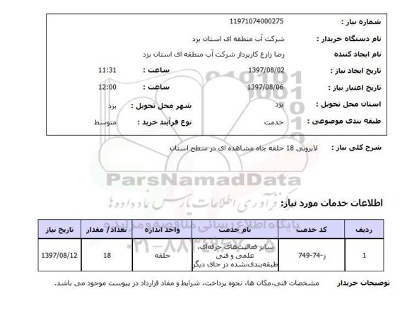 استعلام, لایروبی 18 حلقه چاه