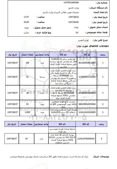 استعلام,استعلام لوازم التحریر