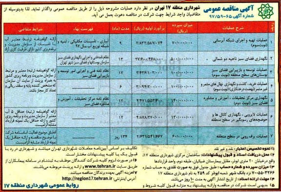آگهی مناقصه عمومی, مناقصه عملیات تهیه و اجرای شبکه آبرسانی و ...