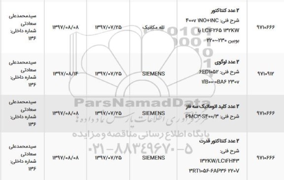 استعلام 2 عدد کنتاکتور