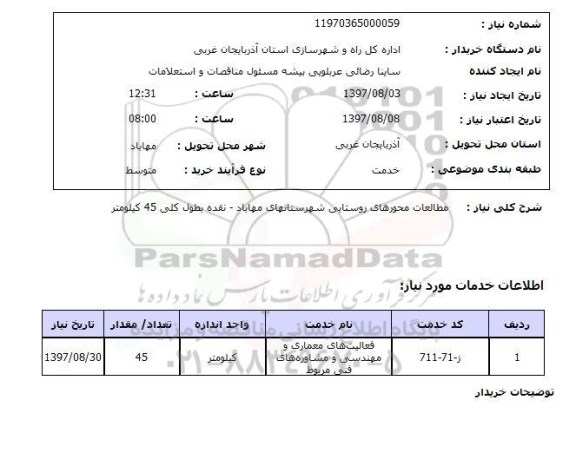 استعلام, مطالعات محورهای روستایی