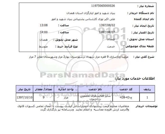 استعلام, استعلام مرمت و بازسازی مزار شهداء