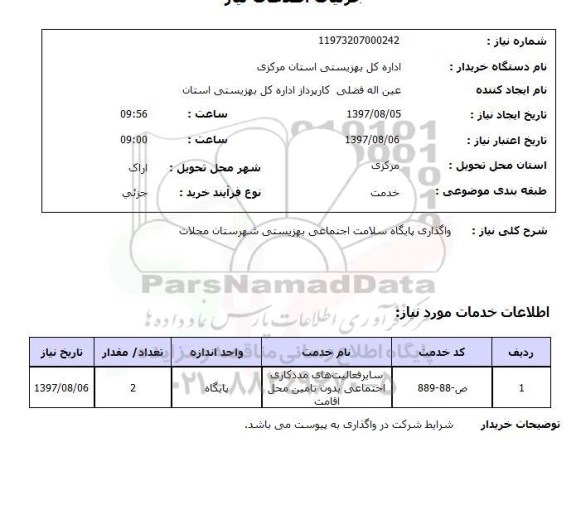 استعلام, واگذاری پایگاه سلامت اجتماعی بهزیستی
