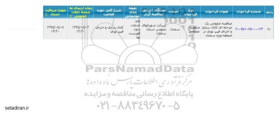 مناقصه کانال سازی و اجرای فیبر نوری