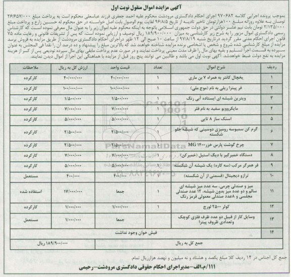 مزایده ,مزایده یخچال کانتر و ...