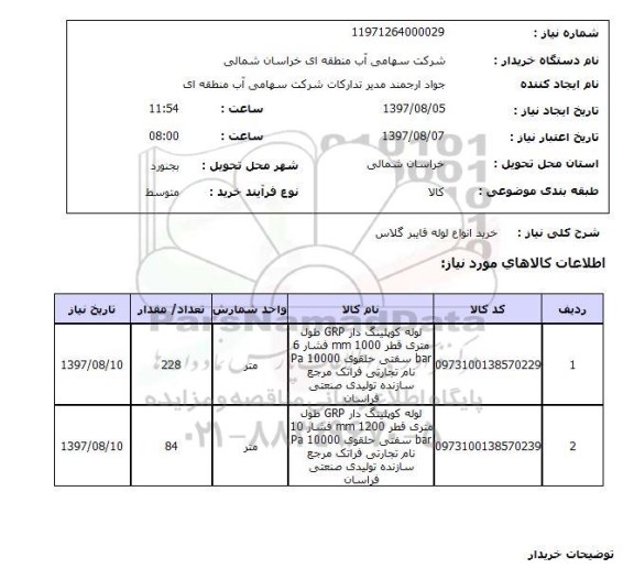 استعلام,لوله فایبرگلاس