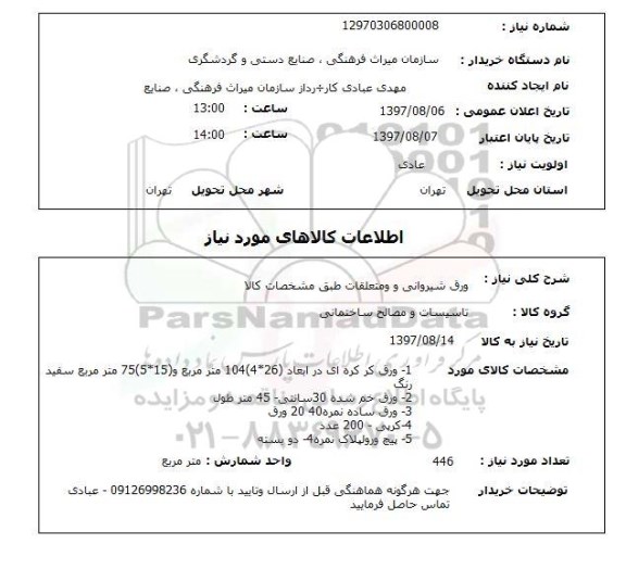 استعلام, استعلام ورق شیروانی و متعلقات 