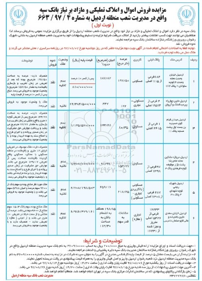 مزایده فروش اموال و املاک تملیکی و مازاد بر نیاز