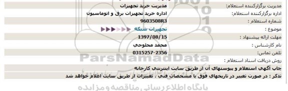 استعلام, استعلام تجهیزات شبکه 