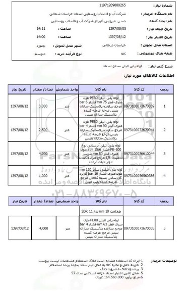 استعلام, استعلام لوله پلی اتیلن...