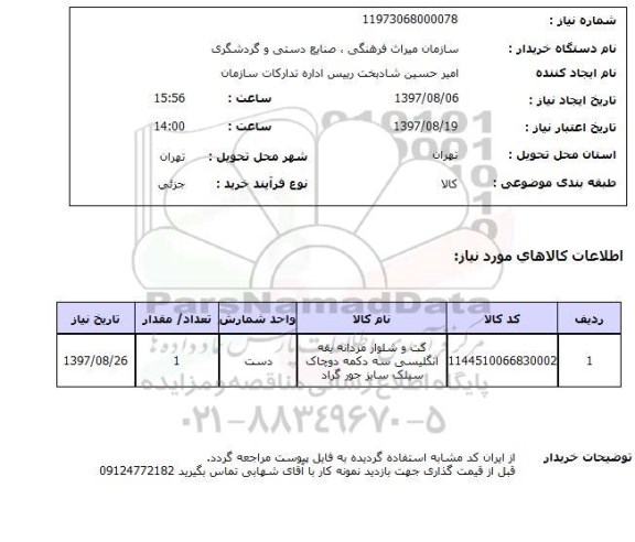 استعلام, کت و شلوار مردانه