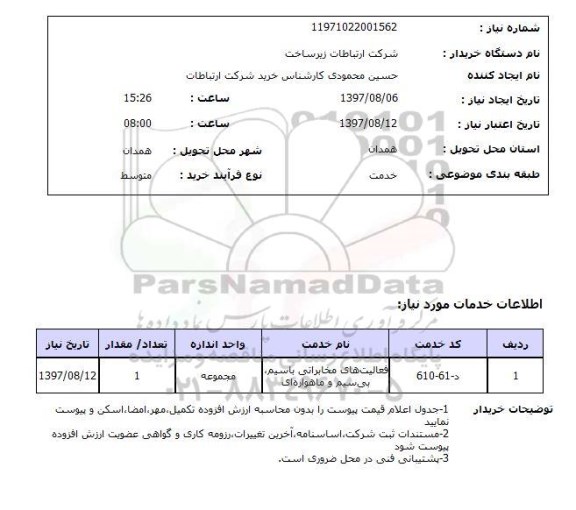 استعلام,استعلام فعالیت های مخابراتی 