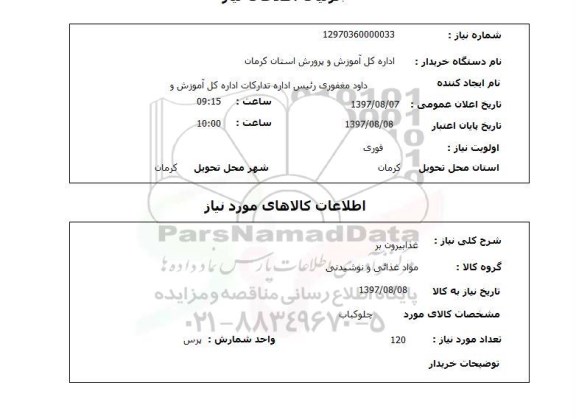 استعلام, استعلام غذا بیرون بر...