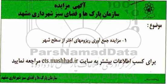 آگهی مزایده ، مزایده جمع آوری ریزومهای اختر از سطح شهر