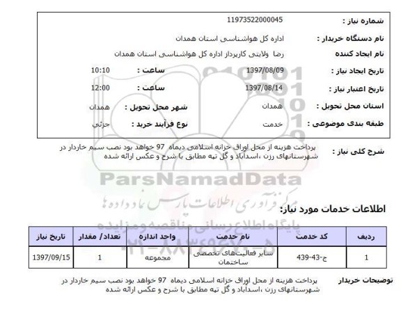 استعلام, استعلام سایر فعالیت های تخصصی ساختمان ...