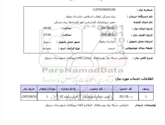 استعلام, استعلام جابجایی شبکه برق روستاهای ...