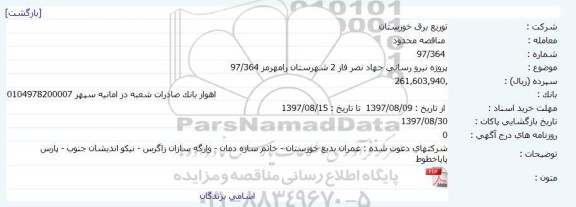 مناقصه نیرو رسانی جهاد نصر 