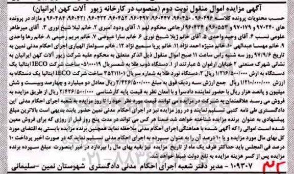 آگهی مزایده اموال منقول,مزایده دستگاه ذوب طلا- دستگاه نورد طلا