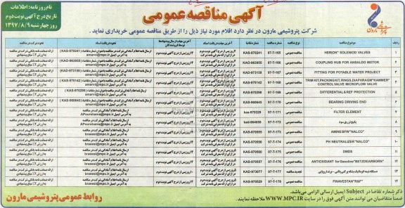 مناقصه, مناقصه HERION SOLENIOD VALVES و...نوبت دوم