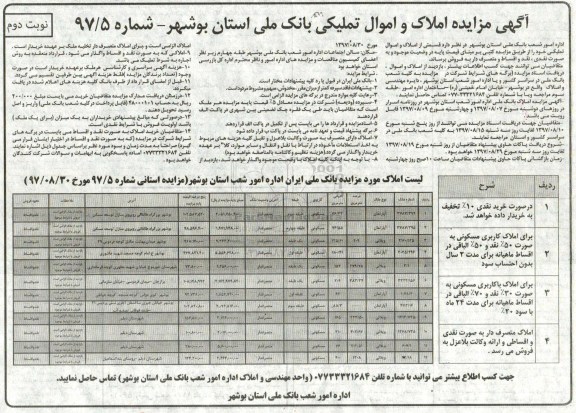 مزایده ،مزایده فروش املاک و اموال تملیکی کاربری مسکونی نوبت دوم