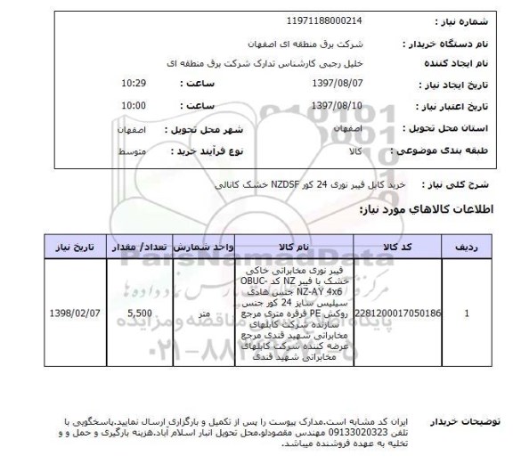 استعلام; استعلام خرید کابل فیبر نوری...