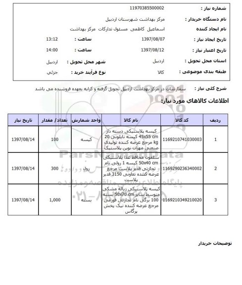 استعلام, کیسه پلاستیکی و سلفون محافظ غذا 