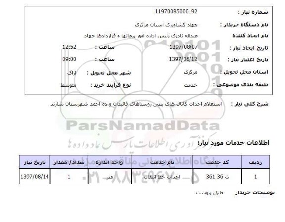 استعلام , استعلام احداث کانال های بتنی ...