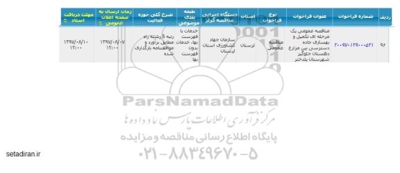 مناقصه ,مناقصه  تکمیل و بهسازی جاده بین مزارع 