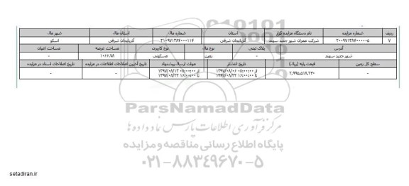 مزایده,مزایده زمین مسکونی عرصه 1066.78