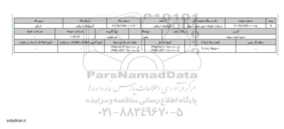 مزایده,مزایده زمین مسکونی عرصه 1082.46