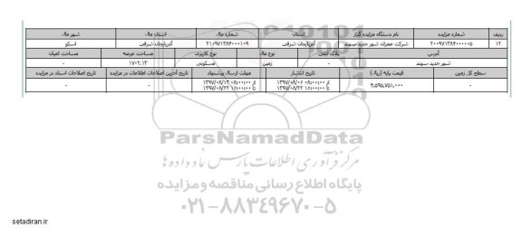 مزایده,مزایده زمین مسکونی عرصه 1702.13