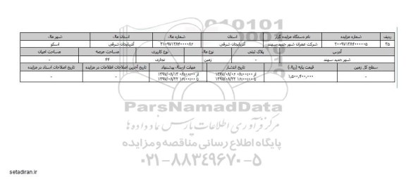 مزایده,مزایده زمین تجاری عرصه 44