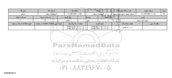 مزایده,مزایده زمین تجاری عرصه 42