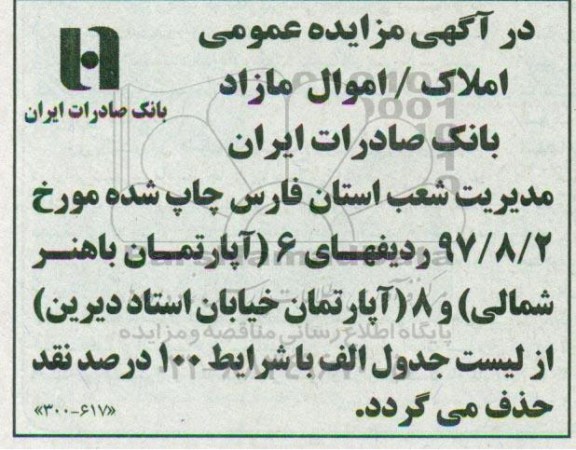 اصلاحیه مزایده ,مزایده فروش تعدادی از املاک مازاد