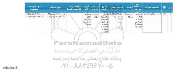 مزایده, مزایده فروش یک دستگاه خودروی ون